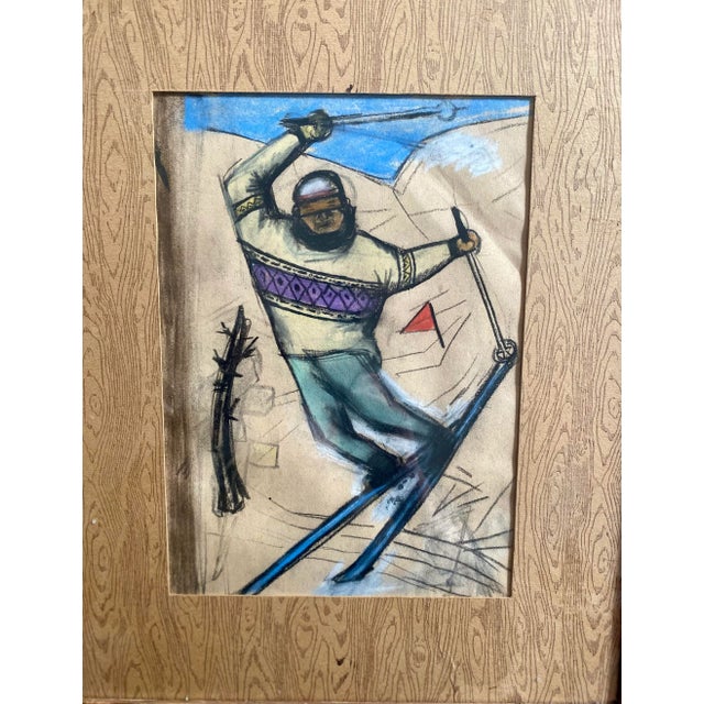 Cabin 1927 "The Skier" Pastel Drawing by Eveline W. Syme, Framed For Sale - Image 3 of 5