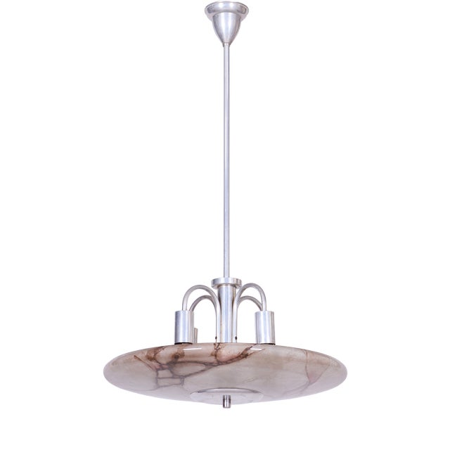 Art Deco Chandelier in Aluminium and Marbled Glass, Czech, 1940s For Sale