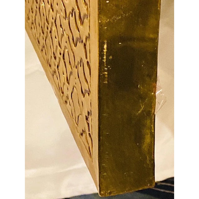 Metal Modern Brass Floor or Console Mirror Hand Hammered Diamond Riveted Design For Sale - Image 7 of 12