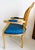 French 1940s French Louis XVI Style Fauteuil Chair Giltwood Frame Cane Oval Back Blue Fabric For Sale - Image 3 of 15