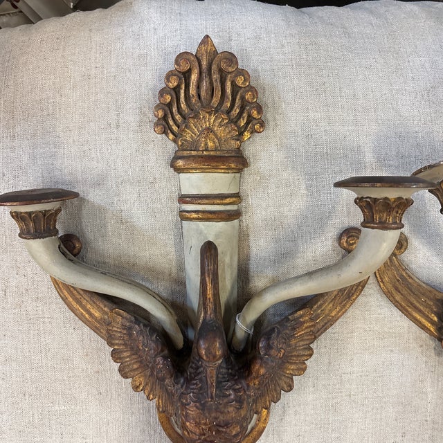 Pair of French 19th Century Carved Swan Sconces For Sale - Image 9 of 12