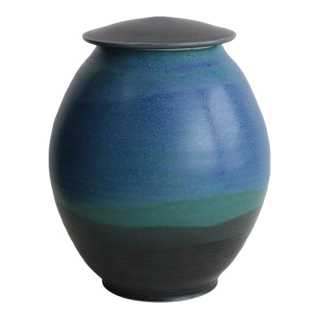 Lake Blue Contemporary Porcelain Lidded Jar For Sale