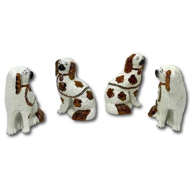 Set of 4 Antique Mid 19th Century Copper Luster Decorated English Staffordshire Pottery Dogs - Spaniels For Sale In Boston - Image 6 of 12