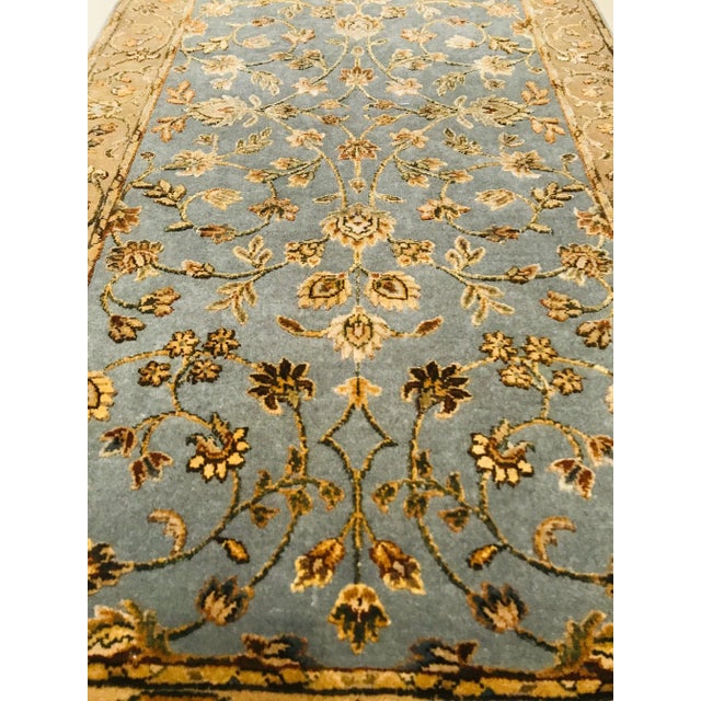 Blue and Gold Yellow Wool & Silk Handmade Jaipur Carpets, 1984, Set of 2 For Sale - Image 3 of 12