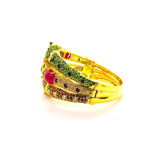 Red Bochic "Capri" Vintage Ruby, Sapphire, Tsavorite & Garant Bangle Set In 18K Gold For Sale - Image 8 of 18