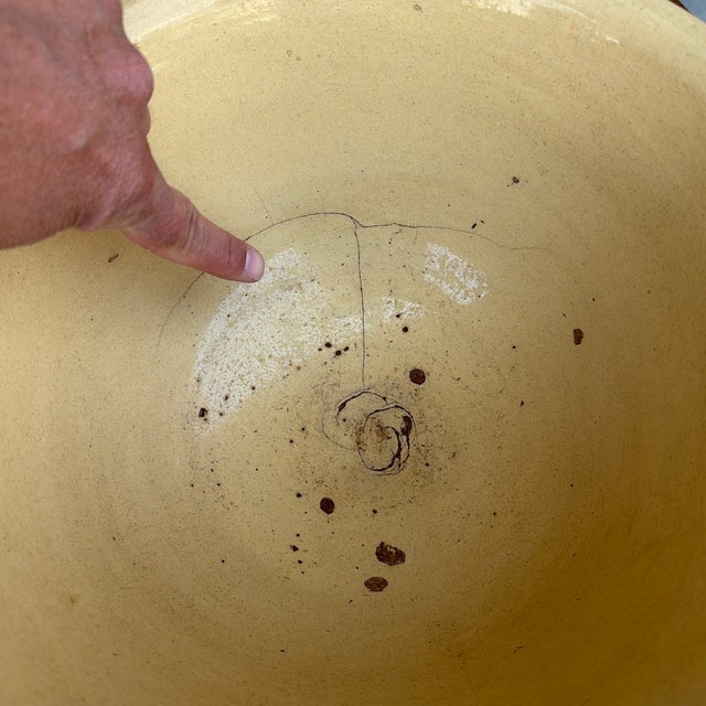 Antique English Yellowware Mixing Bowl With Blue Seaweed Decoration, Circa 1840s For Sale - Image 6 of 12