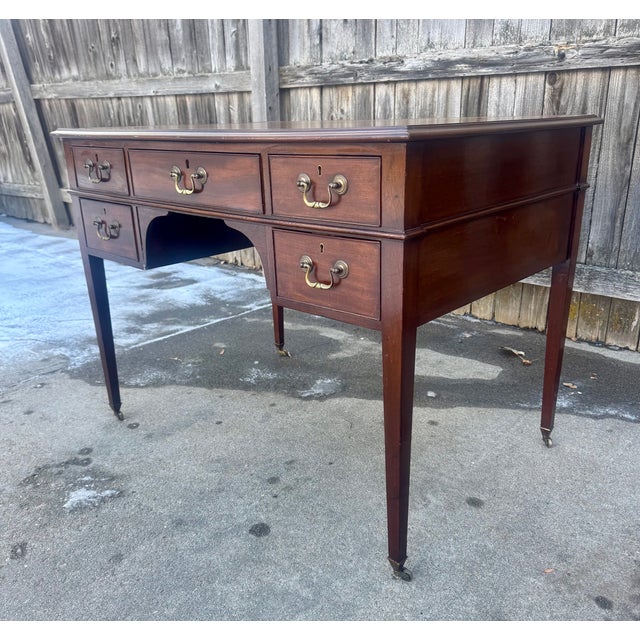 English Antique English Mahogany Leather-Top Writing Desk, C. 1895–1910 For Sale - Image 3 of 11