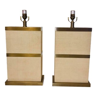 Currey & Co. Organic Modern Raffia and Brass Table Lamps Pair Prototypes For Sale