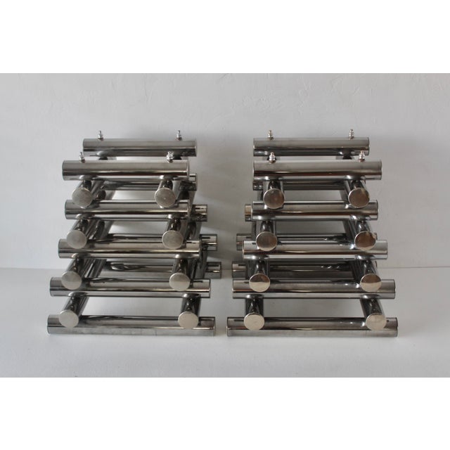 1970s Space Age chrome tubular steel side tables with nine layers of chromed metal tubes, in the style of Paul Mayen....