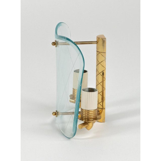 Mid-Century Brass & Curved Glass Sconces in the style of FontanaArte, Italy, 1950s, Set of 3 For Sale - Image 18 of 18