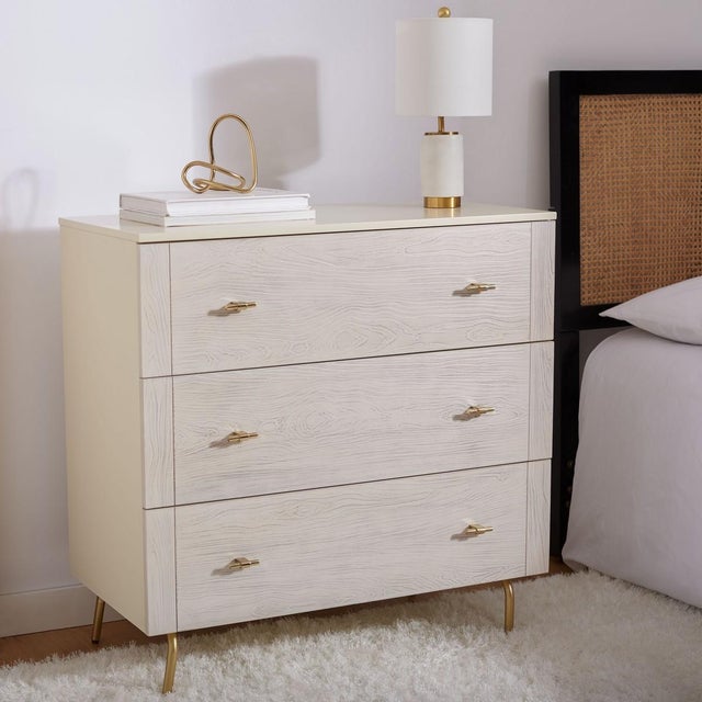 Spritely Home Genevieve 3 Drawer Dresser - Cream/White Washed For Sale - Image 4 of 9
