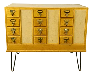 Mid-Century Index Card Filing Cabinet in Oak