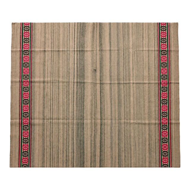 Vintage Handwoven Andean Wool Poncho Textile With Traditional Woven Borders For Sale
