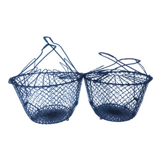 Vintage French Collapsible Egg Baskets- Set of 2 For Sale
