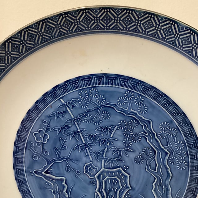 Blue Mid 20th Century Showa Period Japanese Blue & White Plate Japan Arita Mansen For Sale - Image 8 of 12