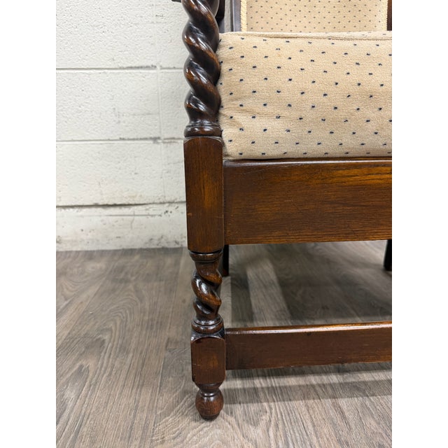 Wood Vintage Jacobean Revival or Tudor Style Barley Twist Oak Armchair and Rocker Set For Sale - Image 7 of 17