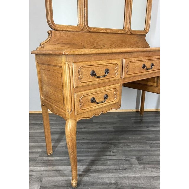 Vintage French Louis Style Oak Dressing Table with Mirror For Sale - Image 9 of 15