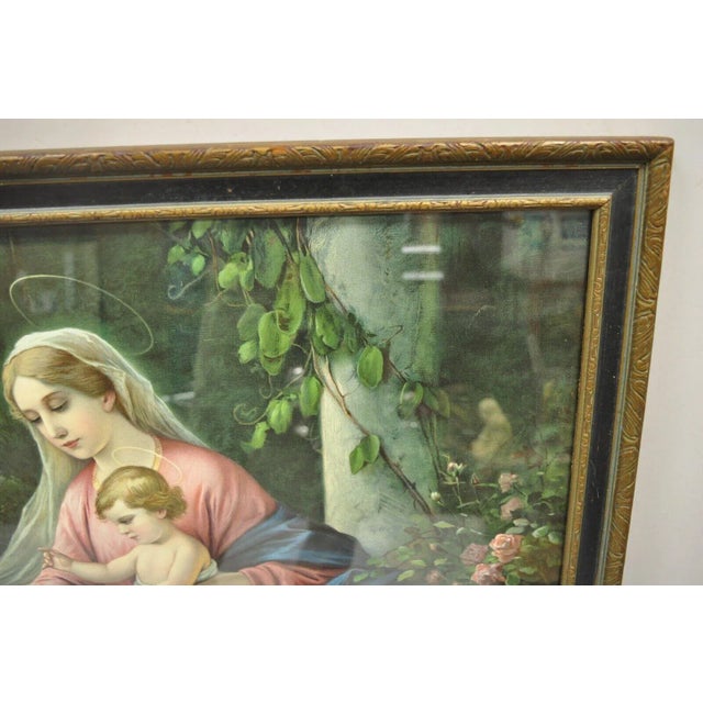 Green Vintage Mataloni Giovanni Large Art Print of Mary Jesus Lamb Angels For Sale - Image 8 of 12