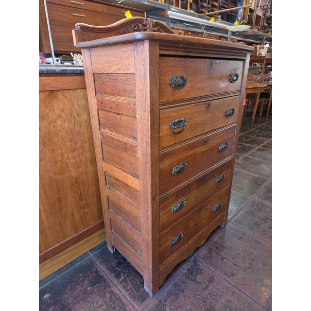 Brown Antique Victorian Oak Dresser Tall Chest 1875-1890 For Sale - Image 8 of 15