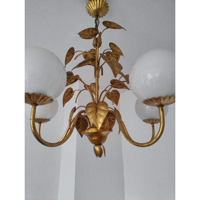 Awesome, lovely vintage Florentiene chandelier with the opal glass globes attributed Hans Kögl, 1960s. Very unique,...