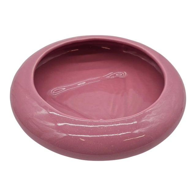 1960s Mid-Century Modern Mauve Ceramic Squat Vase – 9.5" Wide For Sale