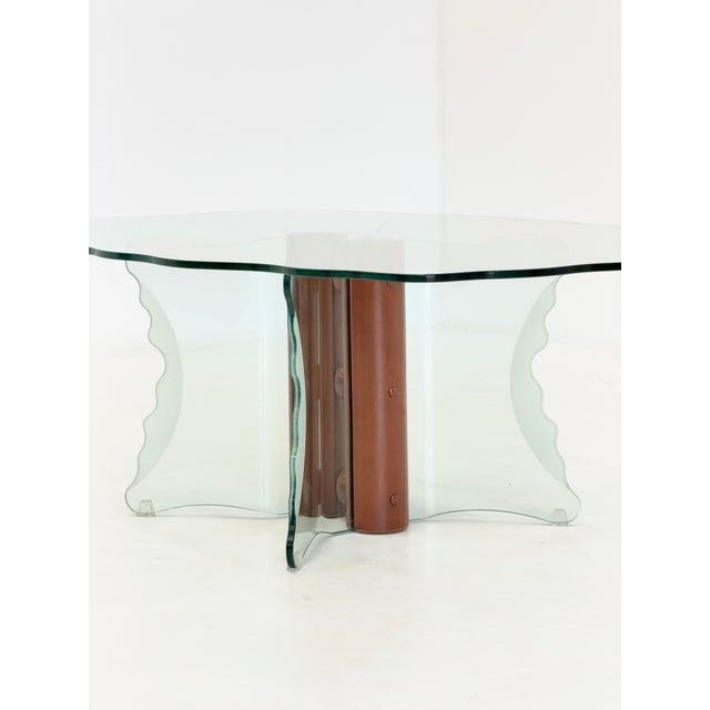 Brown Vintage Postmodern Coffee Table with Corrugated Glass and Wooden Spheres, 1970s For Sale - Image 8 of 9