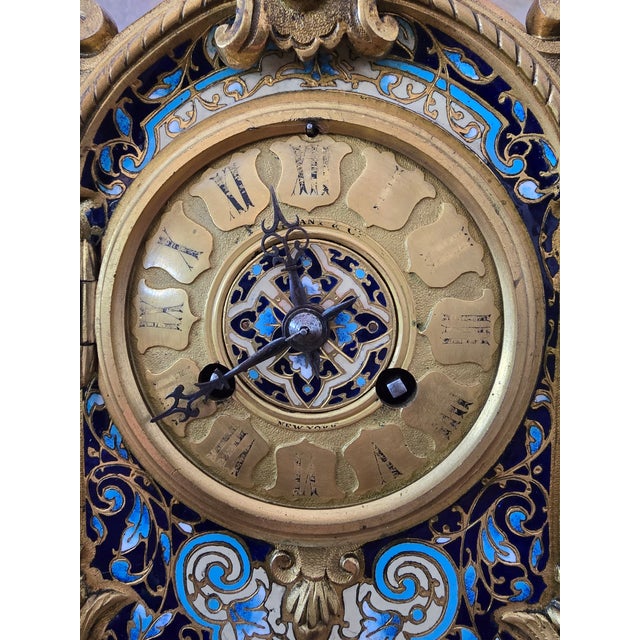 Antique Faberge Style Bronze Enamel Dolphin Clock Set For Sale - Image 17 of 18