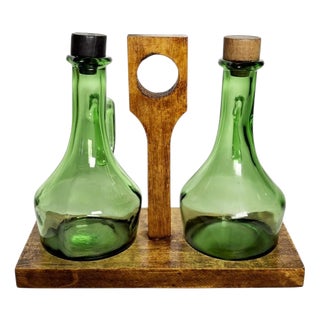 Olive Wood Oil/Vinegar Bottle Holder, France, 1950, Set of 3 For Sale