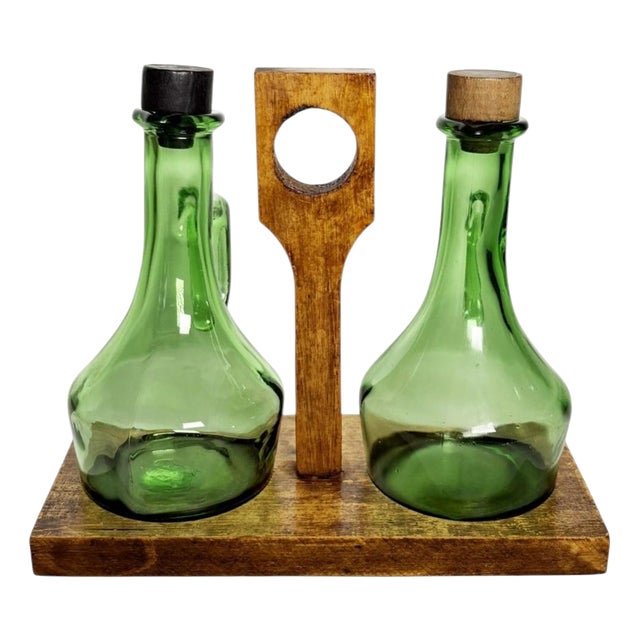 Olive Wood Oil/Vinegar Bottle Holder, France, 1950, Set of 3 For Sale