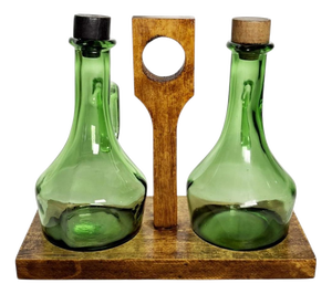 Olive Wood Oil/Vinegar Bottle Holder, France, 1950, Set of 3