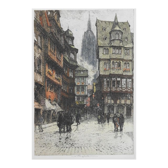 Mid 20th Century Luigi Kasimir Frankfurt Cityscape Etching For Sale