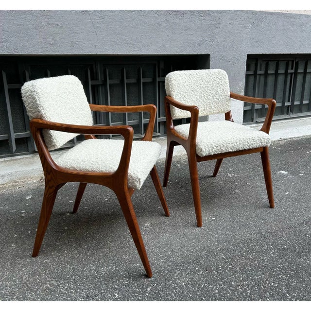 Set of Armchairs with Dark Wood Frame and White Bouclé Fabric, 2000s For Sale - Image 9 of 18