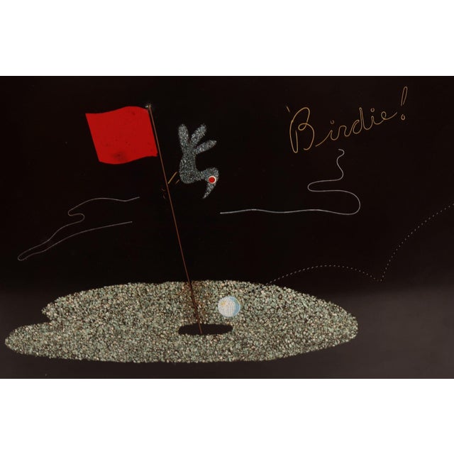 Mid-Century Black Resin Inlaid Shell and Metal Golf Motif "Birdie" Tray by Couroc For Sale - Image 11 of 16