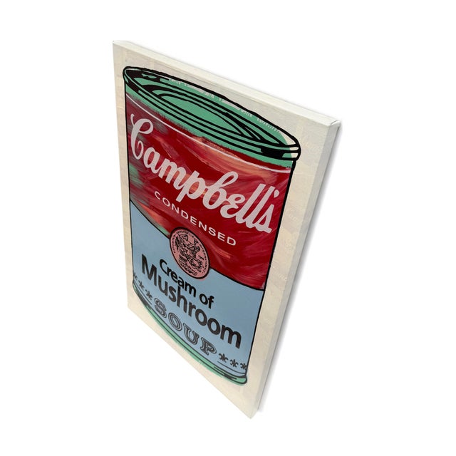 Steve Kaufman Steve Kaufman, Campbell's Cream of Mushroom Soup (Hand Signed Embellished Canvas) For Sale - Image 4 of 4