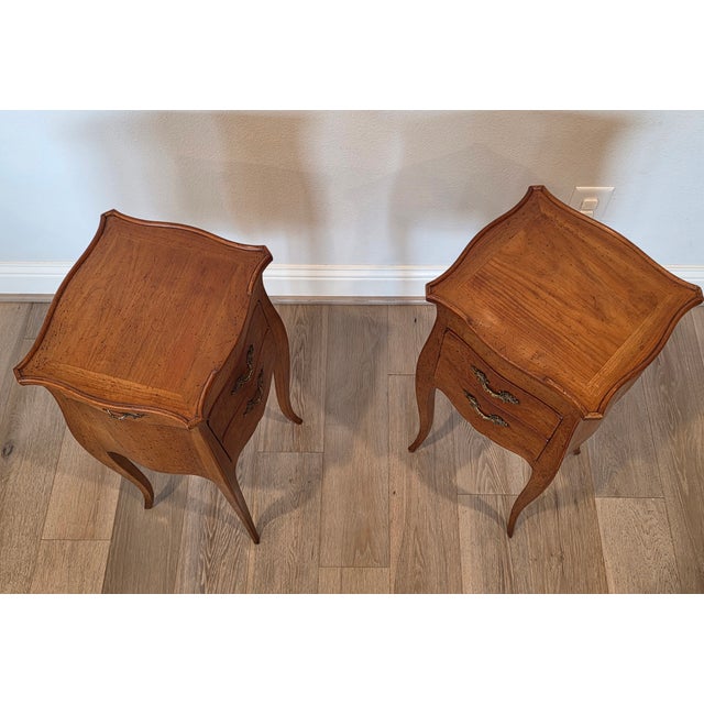 Vintage French Louis XV Style Fruitwood Bombe Nightstands End Tables - A Pair For Sale - Image 13 of 18