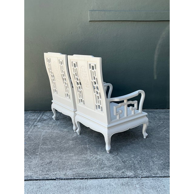 Wood Vintage Asian Chinoiserie Lacquered Lounge Chairs - A Pair For Sale - Image 7 of 12