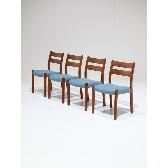 Wood Teak and Blue Dining Chairs from Emc Møbler, Denmark, 1960s, Set of 4 For Sale - Image 7 of 18