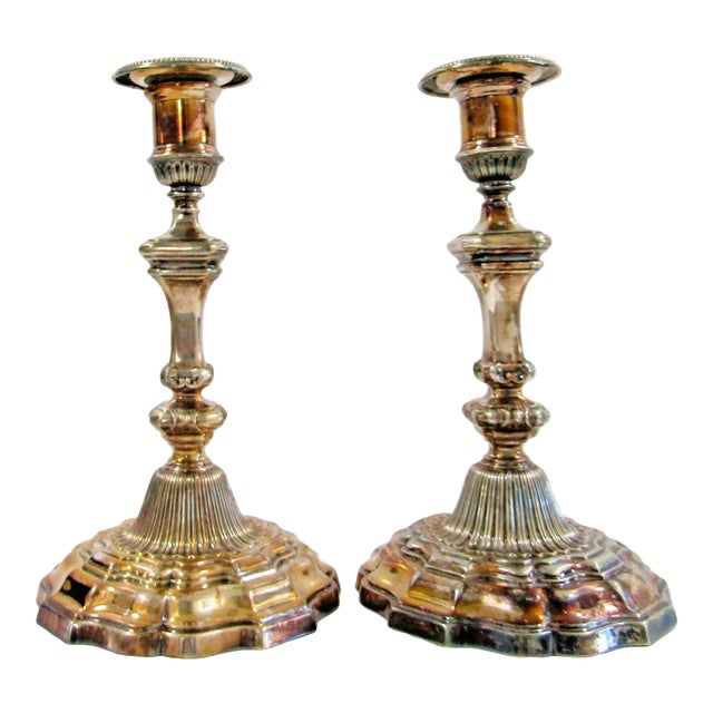 Matched Pair of Antique Silver Plated Candlesticks Marked to Base For Sale