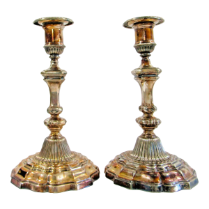 Matched Pair of Antique Silver Plated Candlesticks Marked to Base