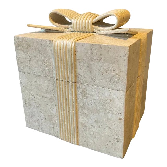 1980s Tessellated Stone Box With Wood Ribbon For Sale
