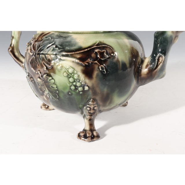 Mid 18th Century Whieldon-Type Creamware Tortoiseshell Teapot With Grape Vine Relief and Crabstock Handle, Staffordshire For Sale - Image 9 of 14