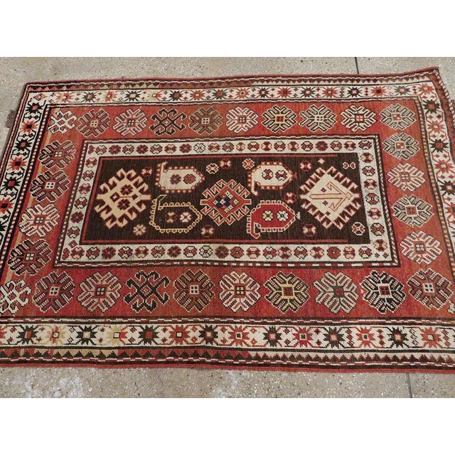 Early 20th Century Handmade Caucasian Kazak Throw Rug For Sale - Image 4 of 6