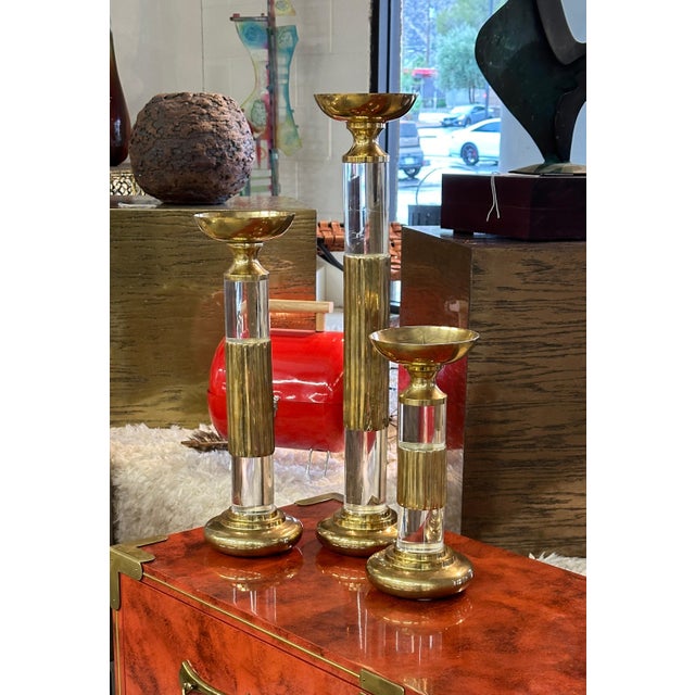 Gold Lucite and Brass Candlestick Prickets Attributed to Dolbi and Cashier For Sale - Image 8 of 16