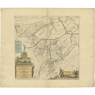 Antique Map of the Achtkarspelen Township, Friesland, the Netherlands, 1718 For Sale