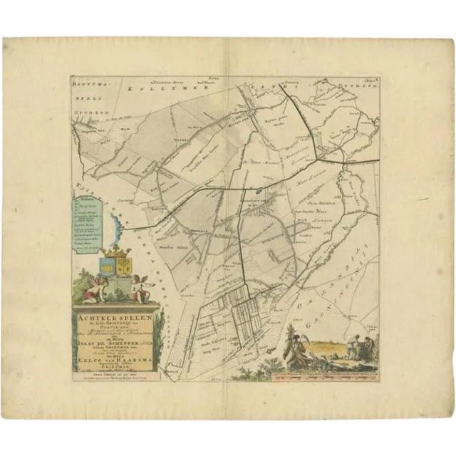 Antique Map of the Achtkarspelen Township, Friesland, the Netherlands, 1718 For Sale