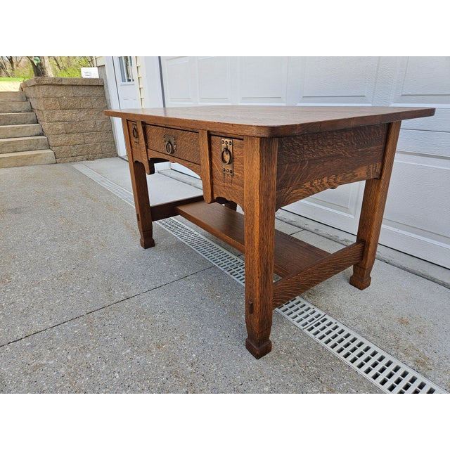 Imperial Furniture, Grand Rapids Arts and Crafts Mission Oak Desk -Attributed to Imperial Furniture For Sale - Image 4 of 14