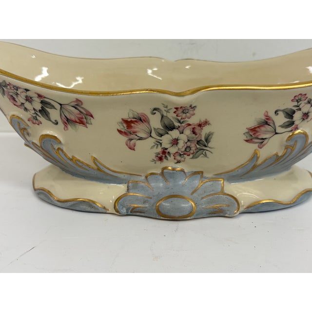 Ceramic Porcelain Centerpiece Bowl With Floral and Gilt Decoration For Sale - Image 7 of 10