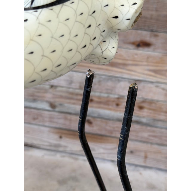 Metal Vintage Hand-Painted Flamingo Sculpture on Metal Legs | Signed Mexican Folk Art For Sale - Image 7 of 12