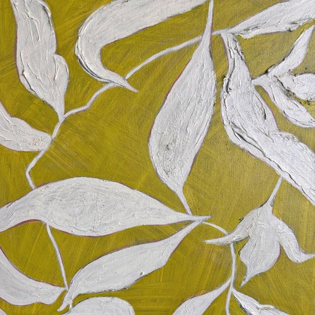 Contemporary Original Oil Painting Botanical Leaves, Green and White Floral Wall Art, Framed Contemporary Nature Artwork, 16x20 For Sale - Image 3 of 4