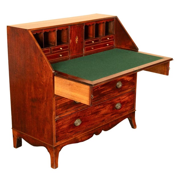 Late 18th Century Fine Antique Georgian Mahogany Sheraton Inlaid Secretary Desk Bureau Chest 1780 For Sale - Image 5 of 17